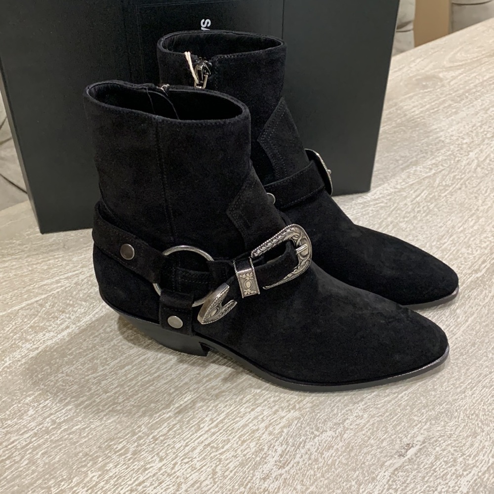 Saint Laurent Western Buckle Suede Booties - Picture 6 of 9